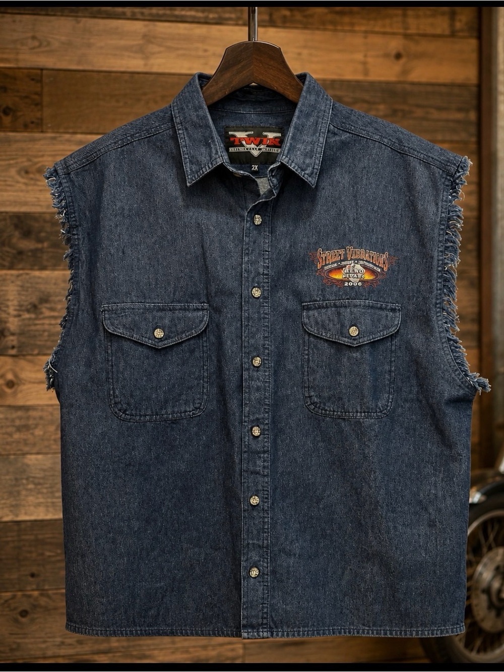 V twin 2X motorcycle apparel jean sleeveless shirt